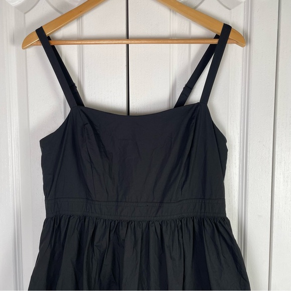 Gathered Cotton Poplin Midi Dress Womens M Black Whimsigoth Minimalist Well Worn - Picture 2 of 16